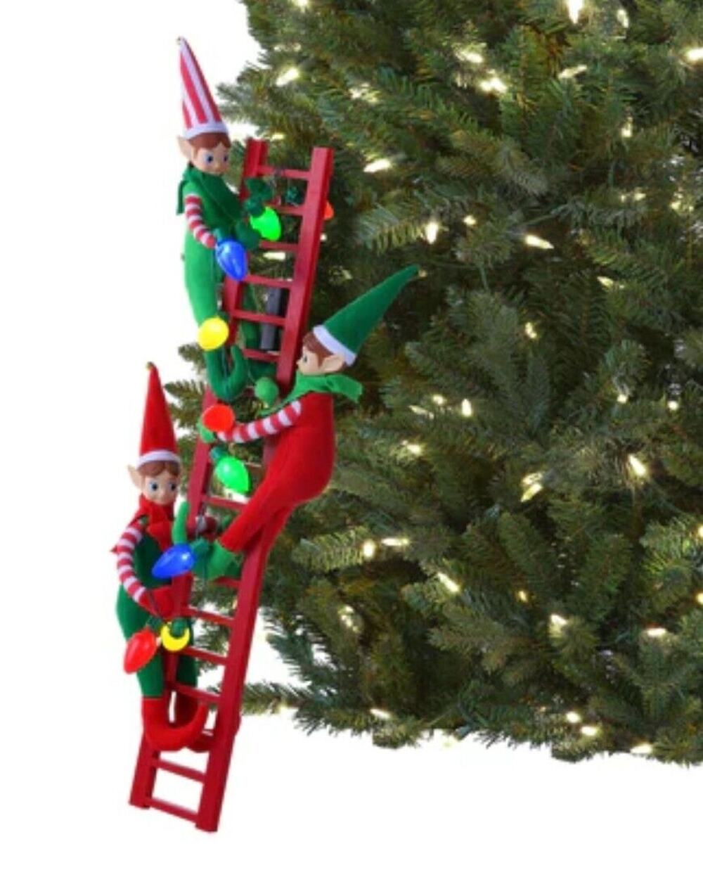 Mr. Christmas 27.5" Tree Trimmer Elves on a Ladder Decoration, Red